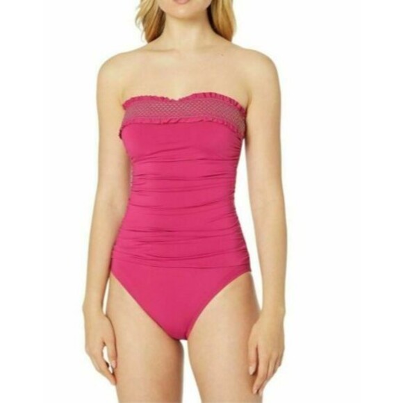 Bleu Rod Beattie Smock It To Ya Smocked Bandeau Swimsuit Women's sz 4 Pink - Picture 2 of 3